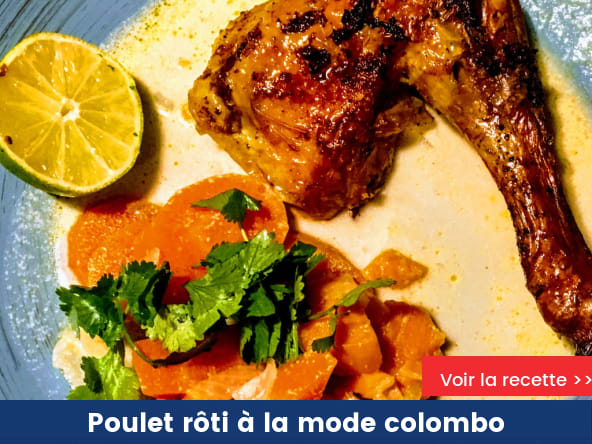 Poulet rôti à la mode colombo et ses légumes au lait de coco